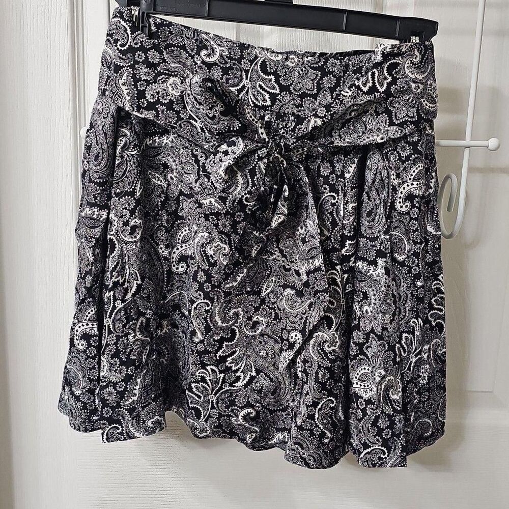 The Kooples Black and White Paisley Print Tie-Waist Mini Skirt Size L